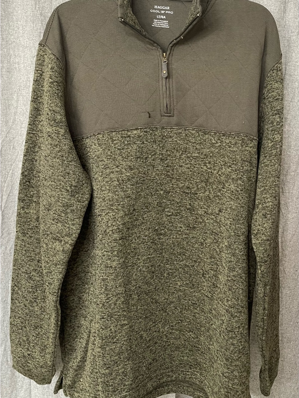 Haggar Olive Green Quilted Yoke Quarter-Zip Sweater